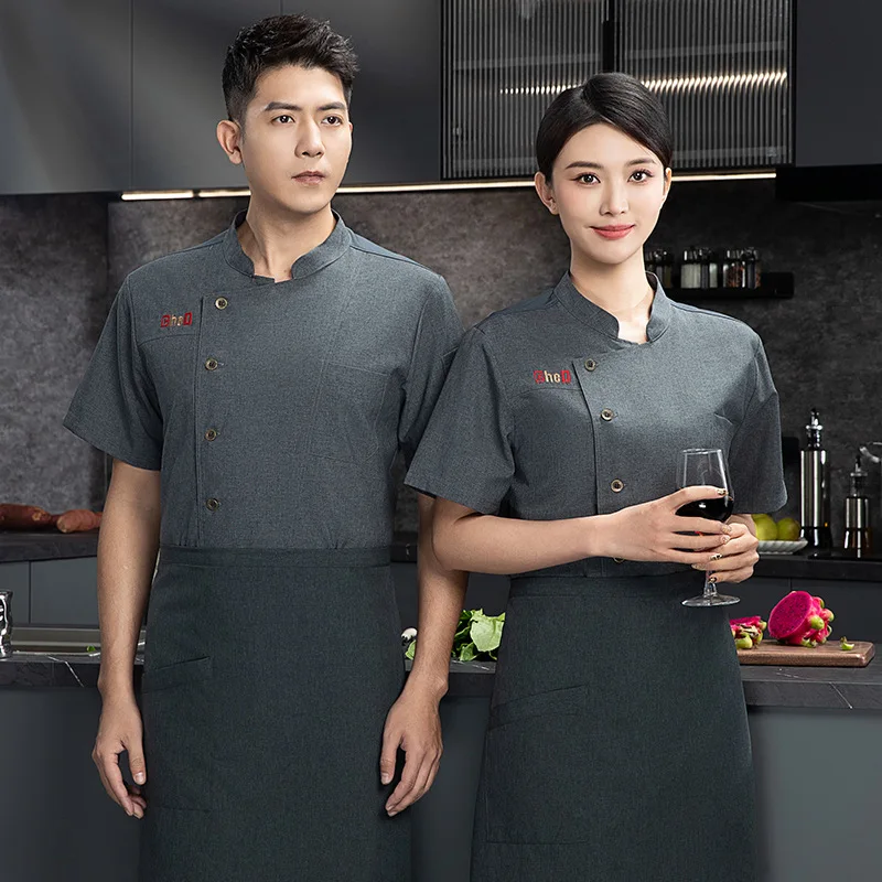 Uniforme de trabajo de camarero de restaurante occidental, camiseta de trabajo de manga corta de verano para restaurante, cantina, cocina, pastelería, Top de panadero