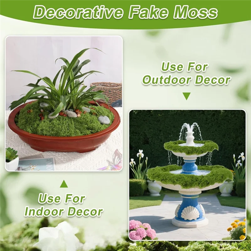 ABVA-Moscisa falsa para manualidades, musgo artificial de 14,1 OZ para plantas decorativas de interior, musgo de imitación verde claro y verde oscuro