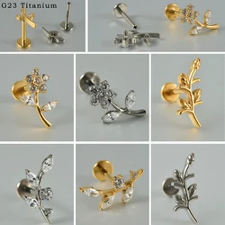 1PC Zircon Leaf G23 Solid Titanium Cartilage Earrings Stud 16G Internally Threaded Cz Helix Daith Ear Tragus Piercing Jewelry