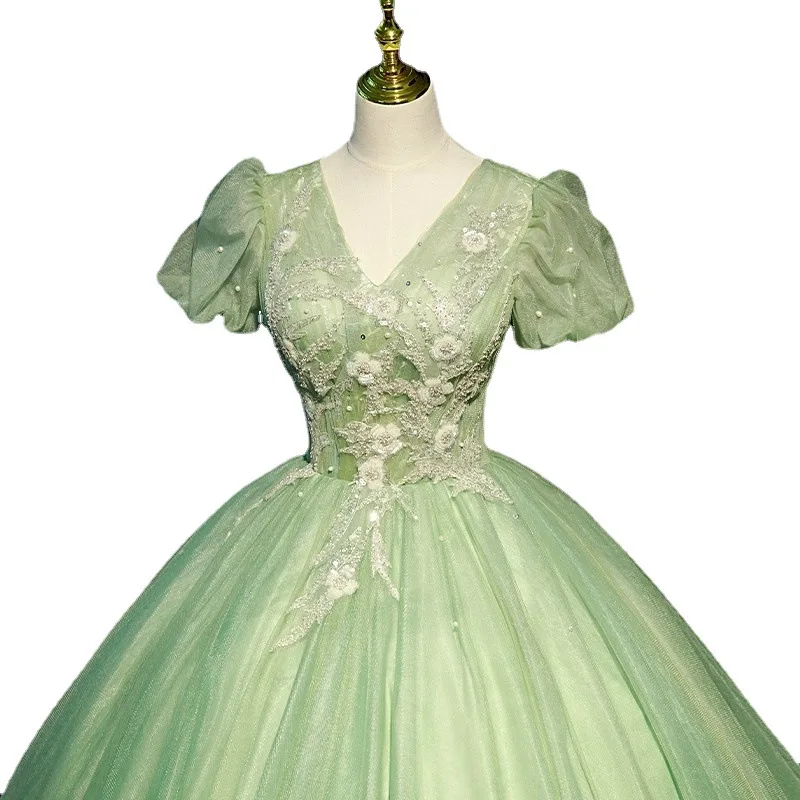 Glitter Sage Green Quinceanera Dress V Neck Tulle Sequined Appliques Beading Corset Sweet 15 Vestidos De Quinceañera Ball Gowns