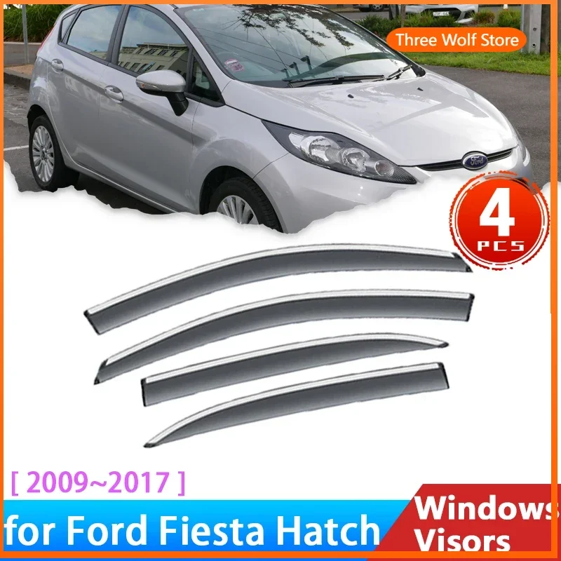4x déflecteurs pour Ford Fiesta Mk6 IV trappe 2009 ~ 2017 accessoires voiture fenêtre latérale visière Awing garniture pare-brise Grands pluie sourcil