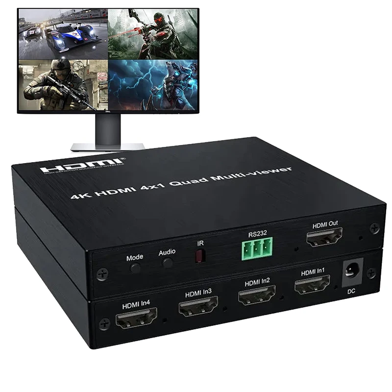 4K 4x1 HDMI Quad Multi-viewer 4 in 1 out 1080P HDMI Multiviewer Seamless Switcher Split Screen 4x1 for PS4 Camera PC TV Monitor