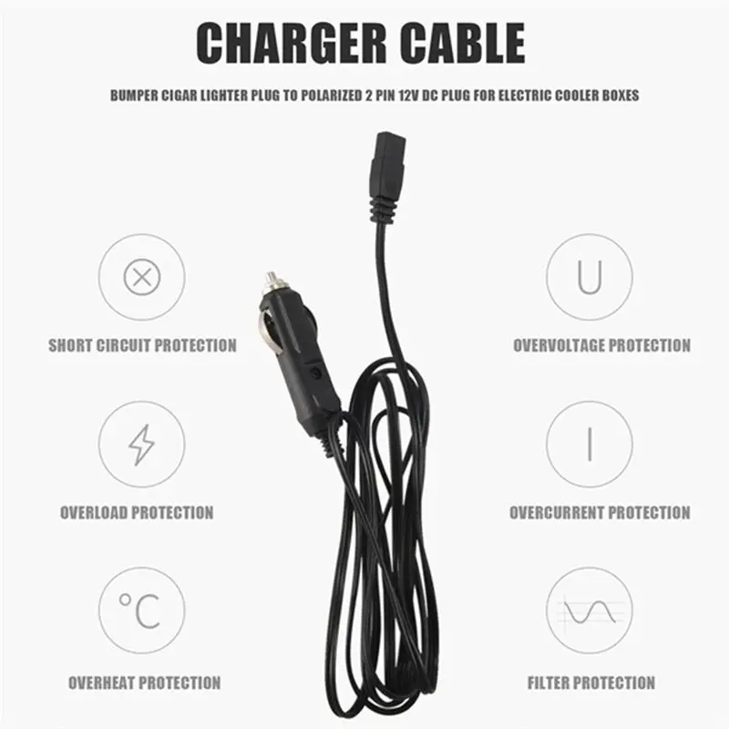 

NEW-2M 12V Replacement Car Cooler Box Fridge Cigarette Lighter 2 Pin Cable