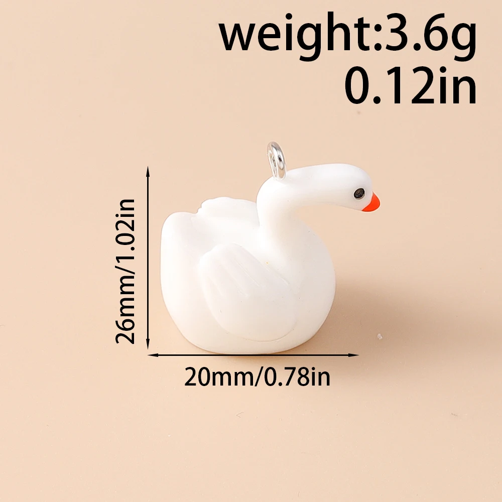 Leslie 10 Stück niedliche weiße Schwan-Anhänger aus Kunstharz für baumelnde Ohrringe, Schlüsselanhänger, Halsketten, Anhänger, DIY-Schmuckzubehör – Detail 2