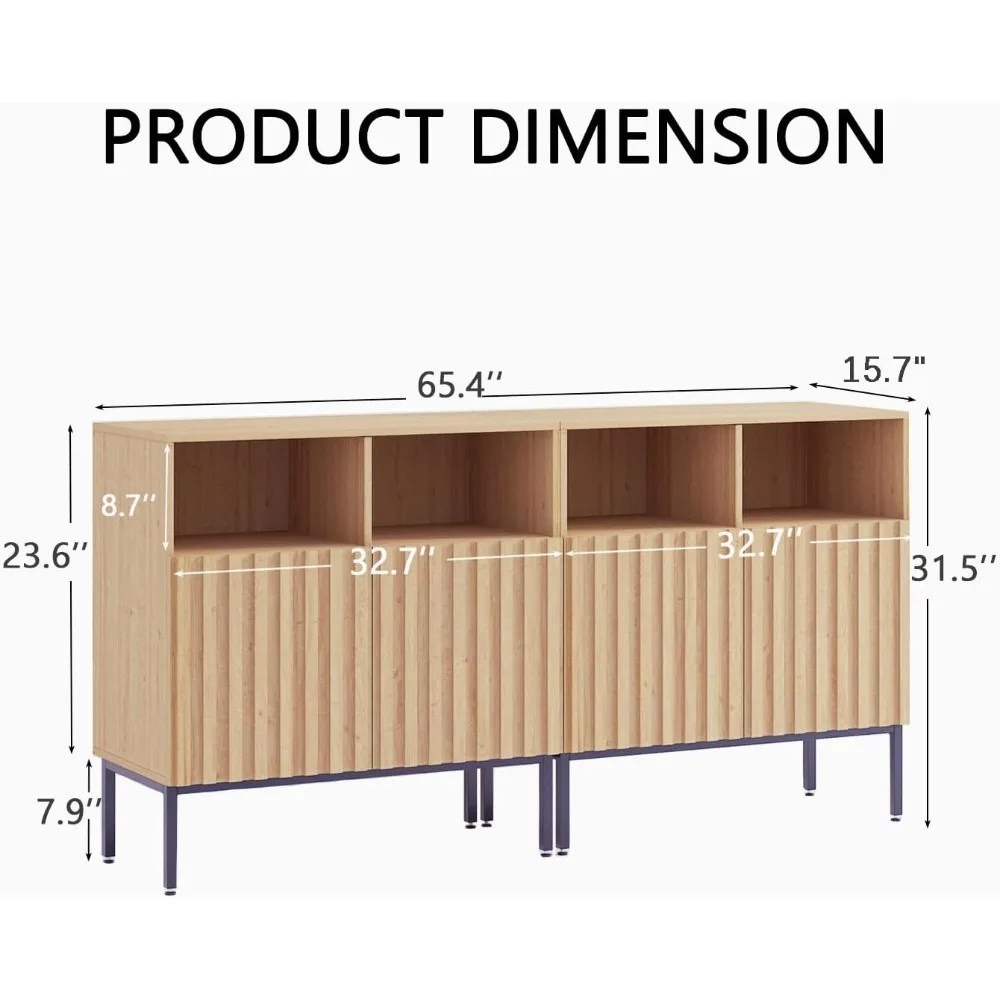 Set of 2 Oxford Fluted Storage Cabinet, Sideboard Buffet Credenza Cabinet with Doors & Shelves Accent Console Cabinet