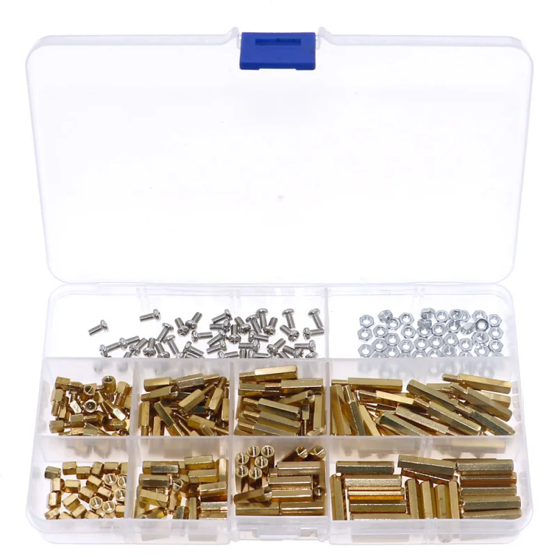 300Pcs M3 Brass Hex Column Standoff Support Spacer Pillar PCB Board Screw Nut Assortment kit set