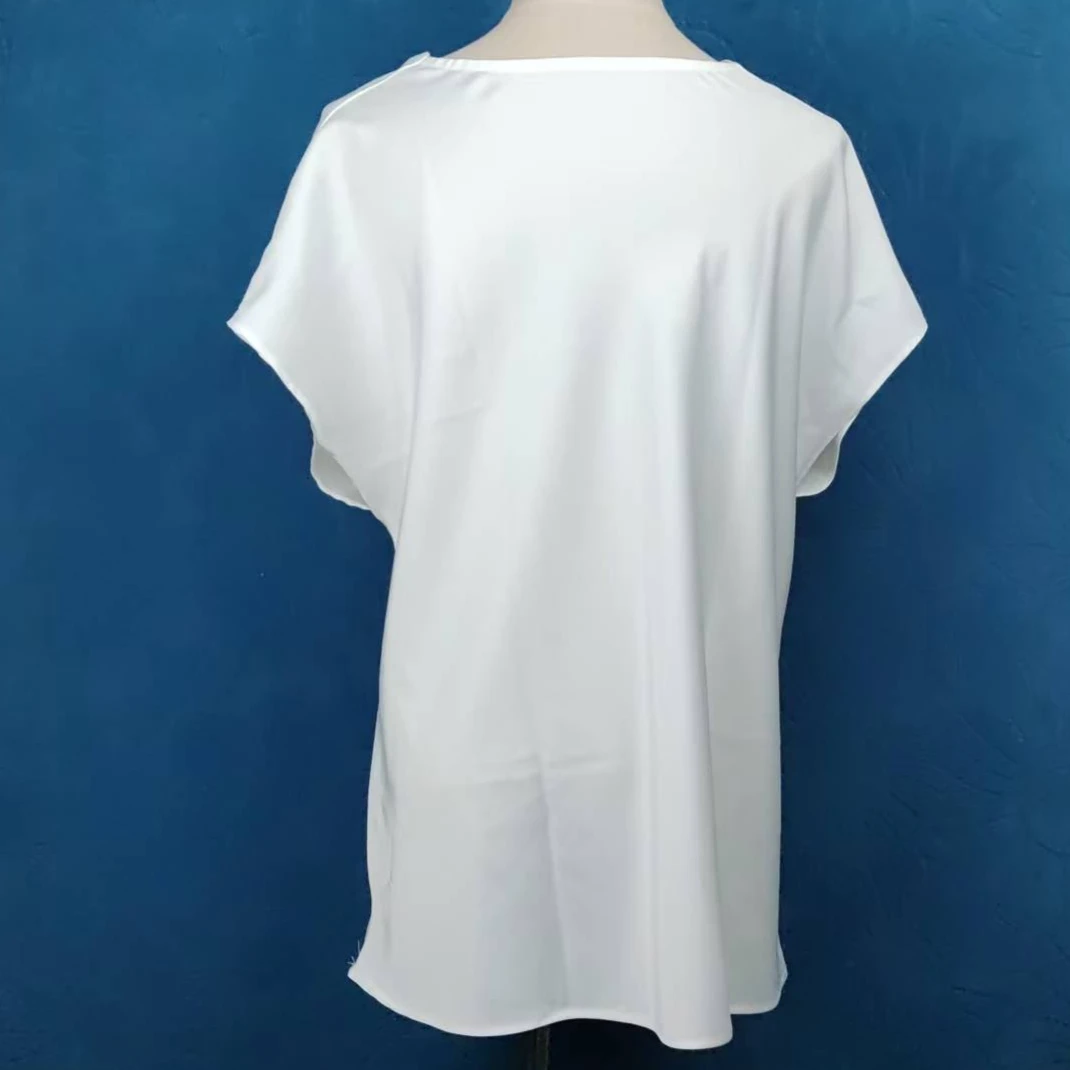 夏シックな女性の Tシャツスイングカラールーズブラウスアイスシルクサテン半袖ベーシックトップス Y2k Tシャツ白 Tシャツ女性のための