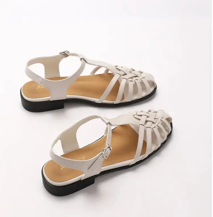 ZAROY Hollow Narrow Band Women Flat Sandals Summer 2026 Elegant Ankle Strap Gladiator Sandals Casual Cozy Vacation Beach Shoes view 5