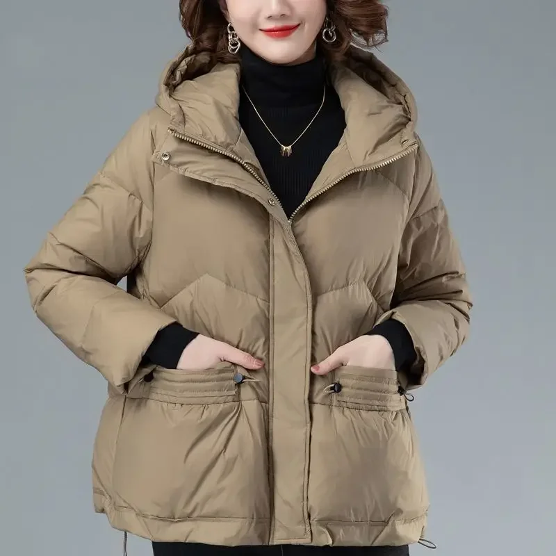 Duck Down Cropped Thick Padding Short Women\'s Jacket Quilted Padded Hoodie Female Coats High Quality Korean 2024 Warm Clothes