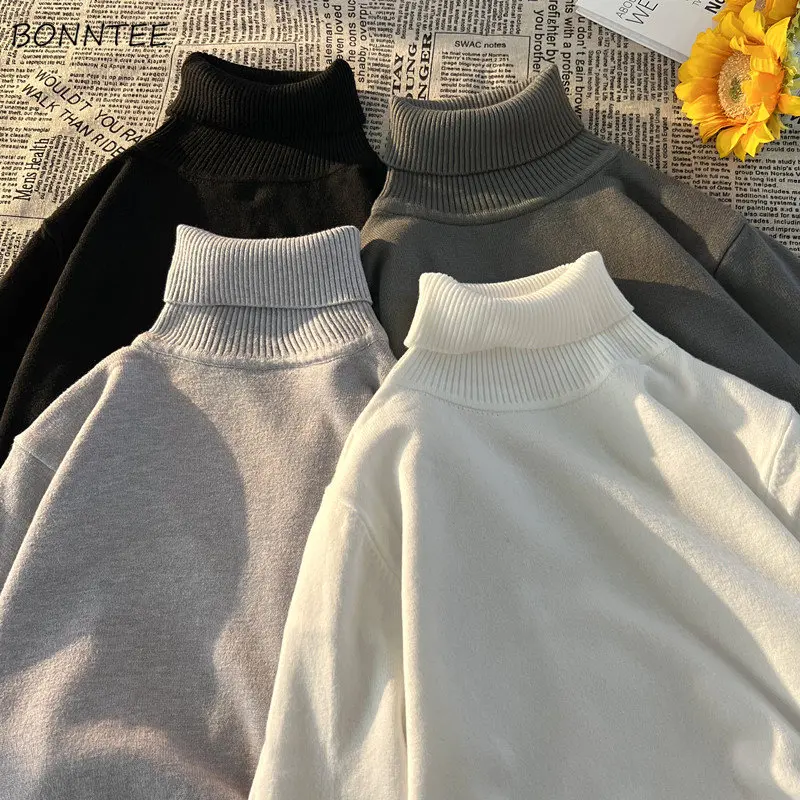 الياقة المدورة سترة الرجال شتاء جديد وصول موضة فضفاضة عادية الطلاب الصلبة الأساسية الحياكة الدافئة بسيطة الترفيه الذكور Chandails