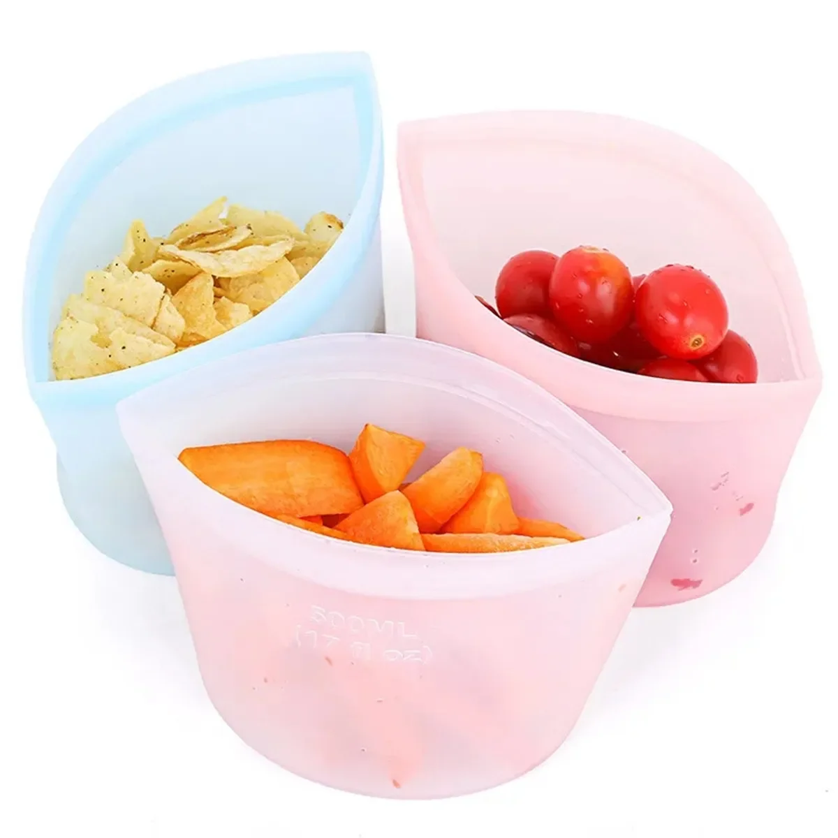 Silicone Food Storage Bags Leakproof Containers Reusable Fresh-keeping Fruit Sealed Freezer Bag Refrigerator Food Organizer 3pcs