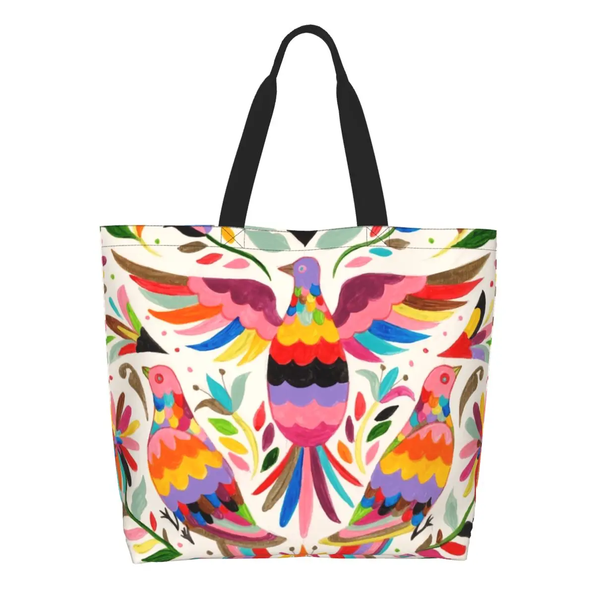Bolso de compras con textura de pájaros otímios mexicanos, bolso de compras de lona reutilizable, bolso de hombro de arte Floral popular con impresión personalizada