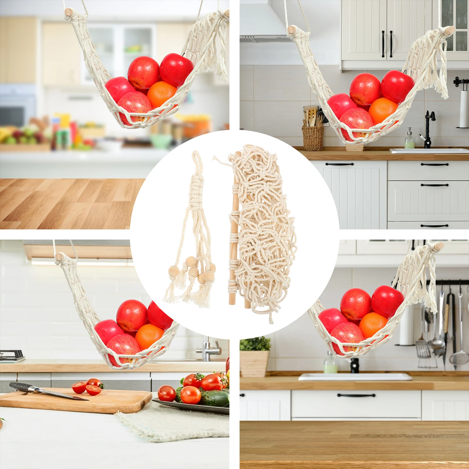 

Fruit Hammock 35x60cm White Woven Net Bag Kitchen Hanging Vegetable Storage Basket Fruit Containers Space Saving 21cm Banana