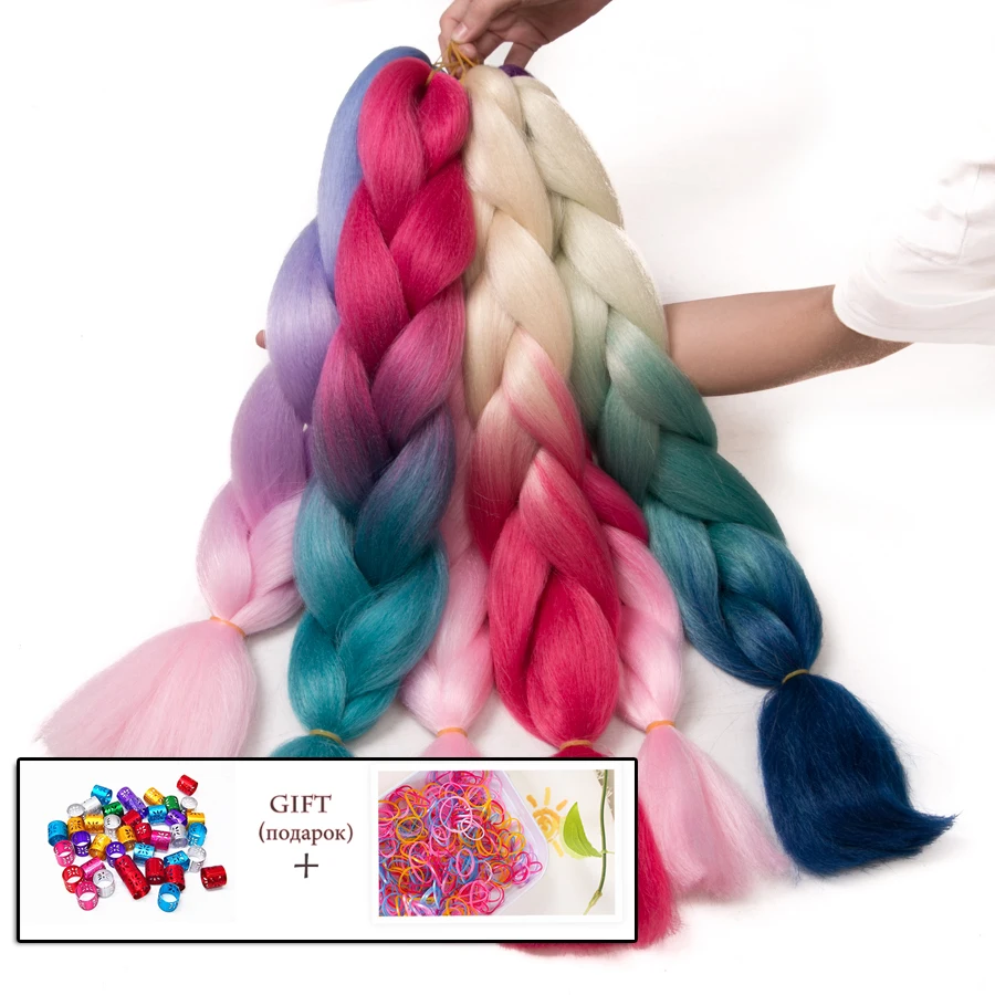 

Ombre Synthetic Braiding Hair Extensions Jumbo Braids For Women Braids 24'' 100g Two Tone Ombre Color Pink Black Blue Wholesale