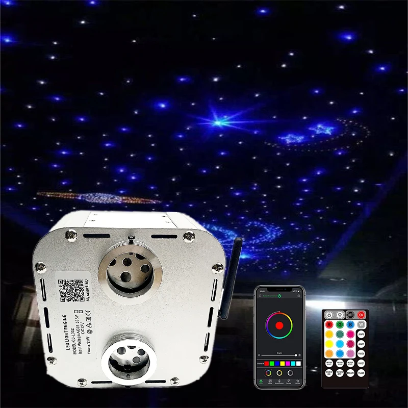 twinkle 32w rgbw bluetooth app duplo ouvido motor de fibra optica ceu estrelado efeito teto luzes do carro led todo o cabo de fibra optica 01