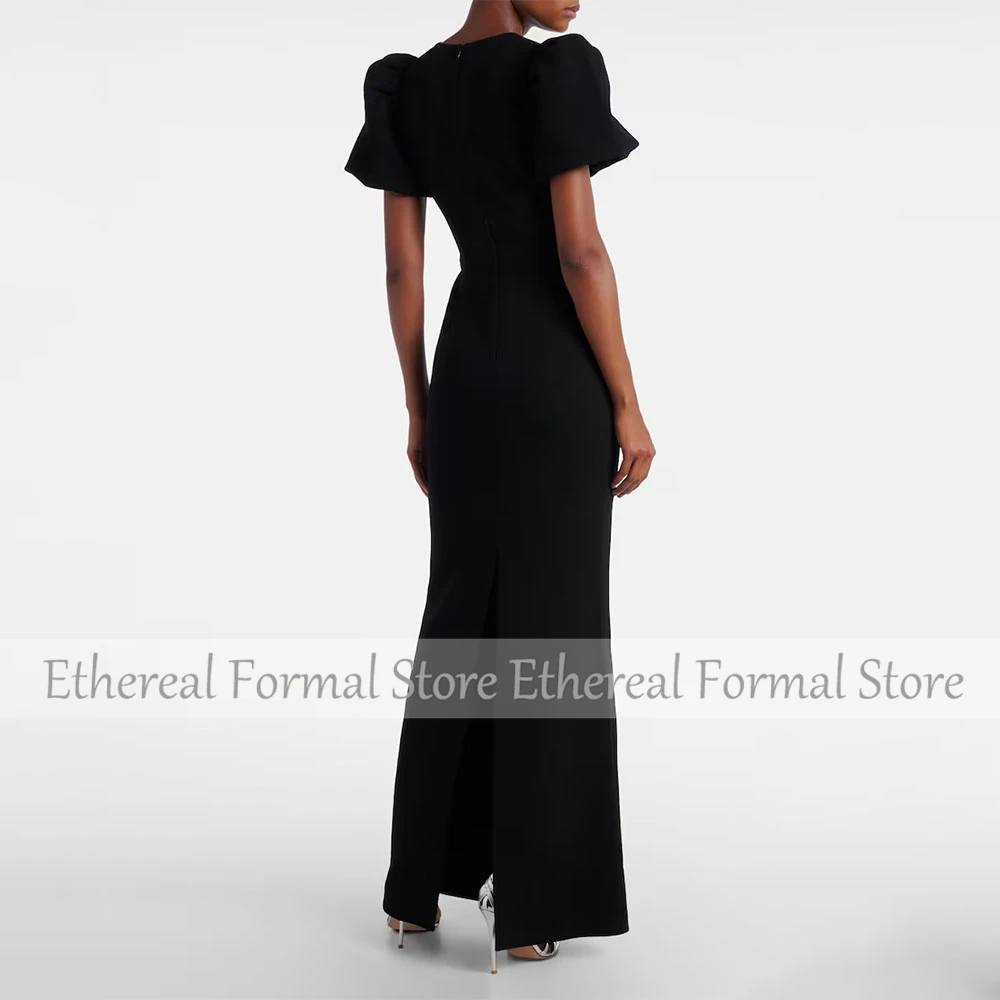 فستان سهرة نسائي أسود حديث حورية البحر طول الأرض فستان رسمي للحفلات بأكمام قصيرة منتفخة فستان سعودي مع فيونكة للحفلات الراقصة #2