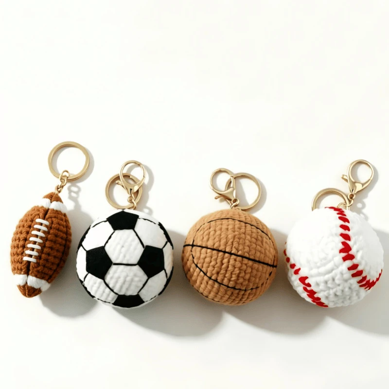 Crochet Ball Key Chain Boy Friends Gift Creative Woven Tennis Football Pendant Cute Knitted Ball Key Ring Sport Balls Series