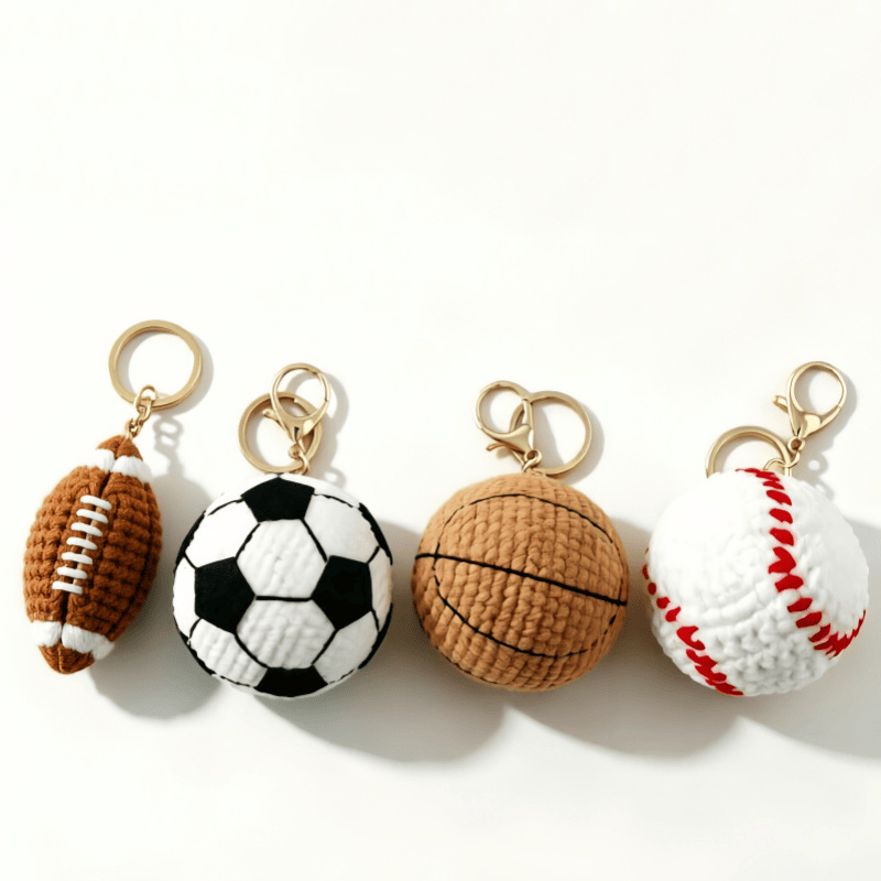  Crochet Ball Key Chain Boy Friends Gift Creative Woven Tennis Football Pendant Cute Knitted Ball Key Ring Sport Balls Series 