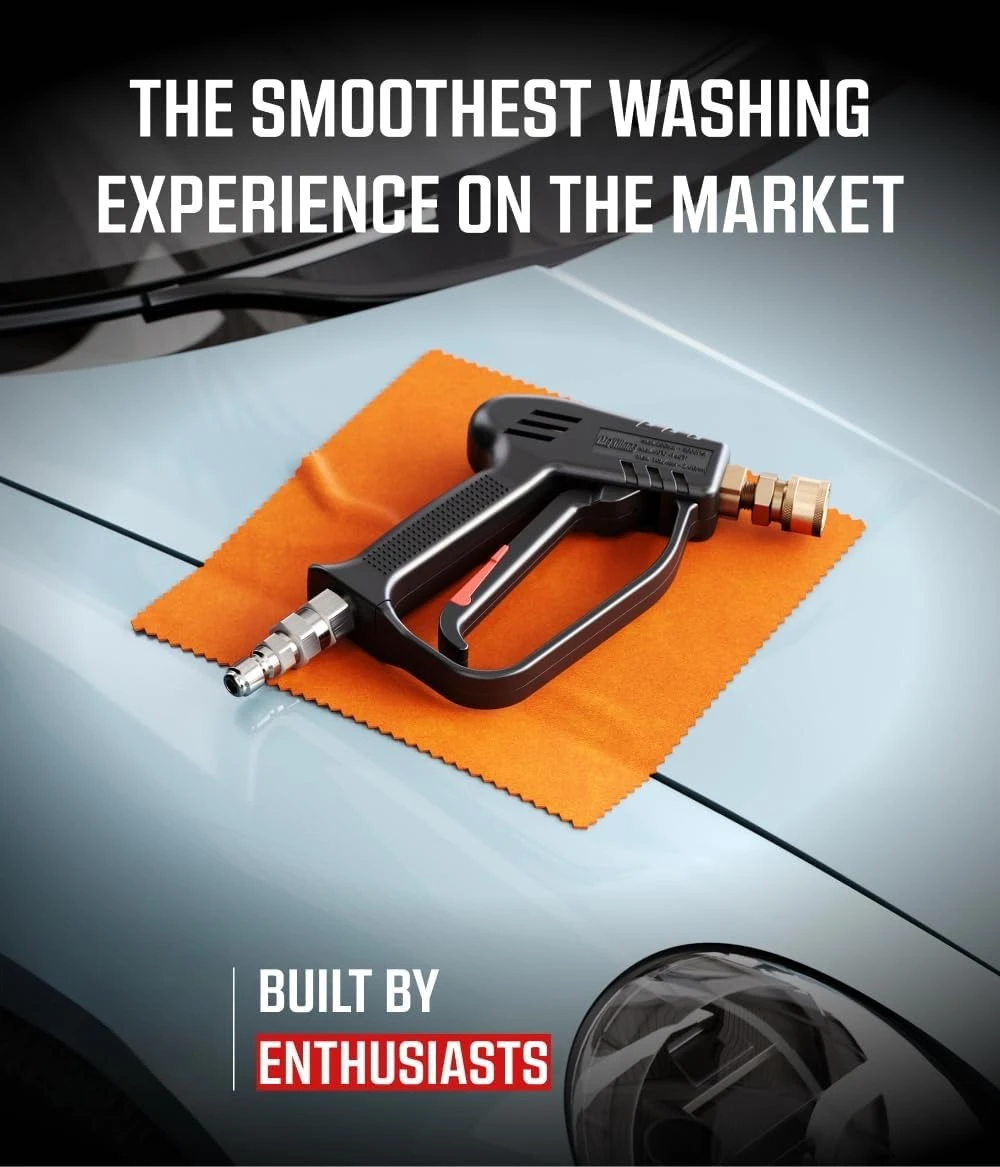 

Short Pressure Washer Gun with Swivel - High Pressure Water Handle with 3/8" Male Plug and 1/4” Quick Connector Coupler