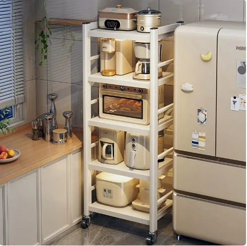 

Multi-layer seam storage rack movable household microwave oven storage rack shelf Multi-layer storage rack