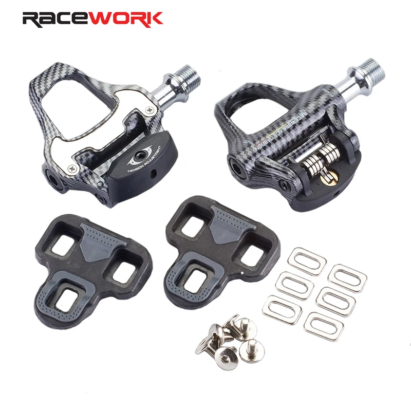 

RACEWORK Ultralight Carbon Fiber Road Bike Clipless Pedal Plain Pattern with Sealed Bearing for KEO Systems Locking Bike Pedal