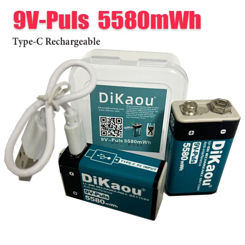 

Литий-ионная аккумуляторная батарея 9 В, 5580 МВтч, тип C, USB, высокая емкость для мультиметра, микрофона, игрушки, пульта дистанционного управления