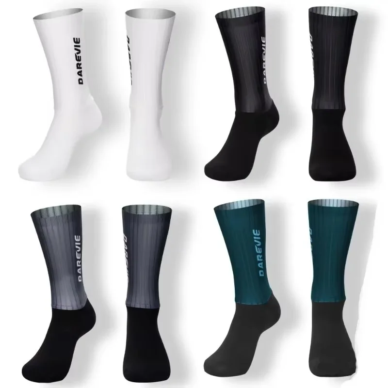 Calcetines de ciclismo Aero Pro DAREVIE Speed Sports para hombres, medias altas antideslizantes, transpirables, Control de humedad atlética