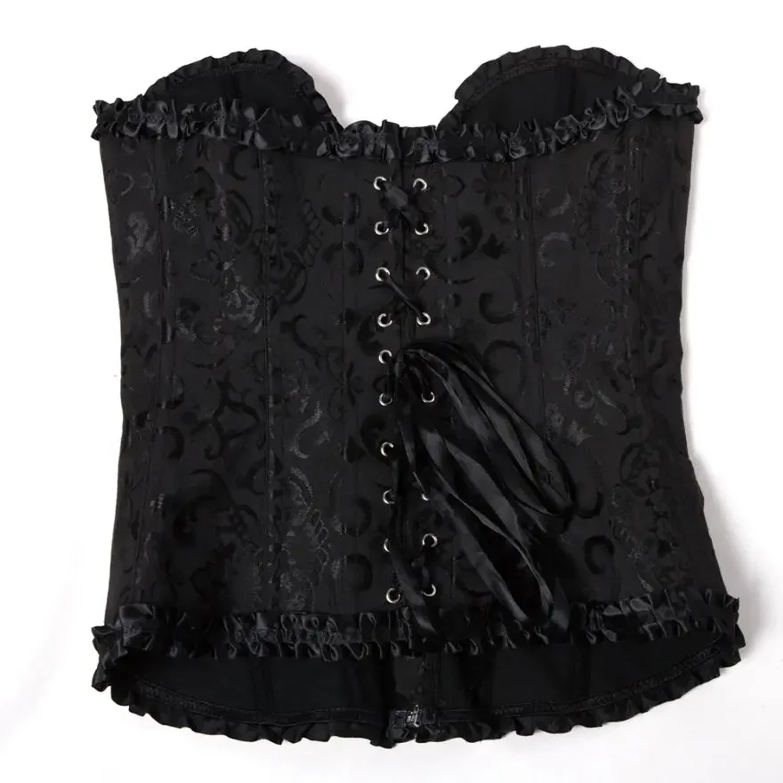 Women Corset Top Overbust Floral Zipper Sexy Lingerie Gothic Vintage Satin Burlesque Body Shaper Bustier Corselet Plus Size