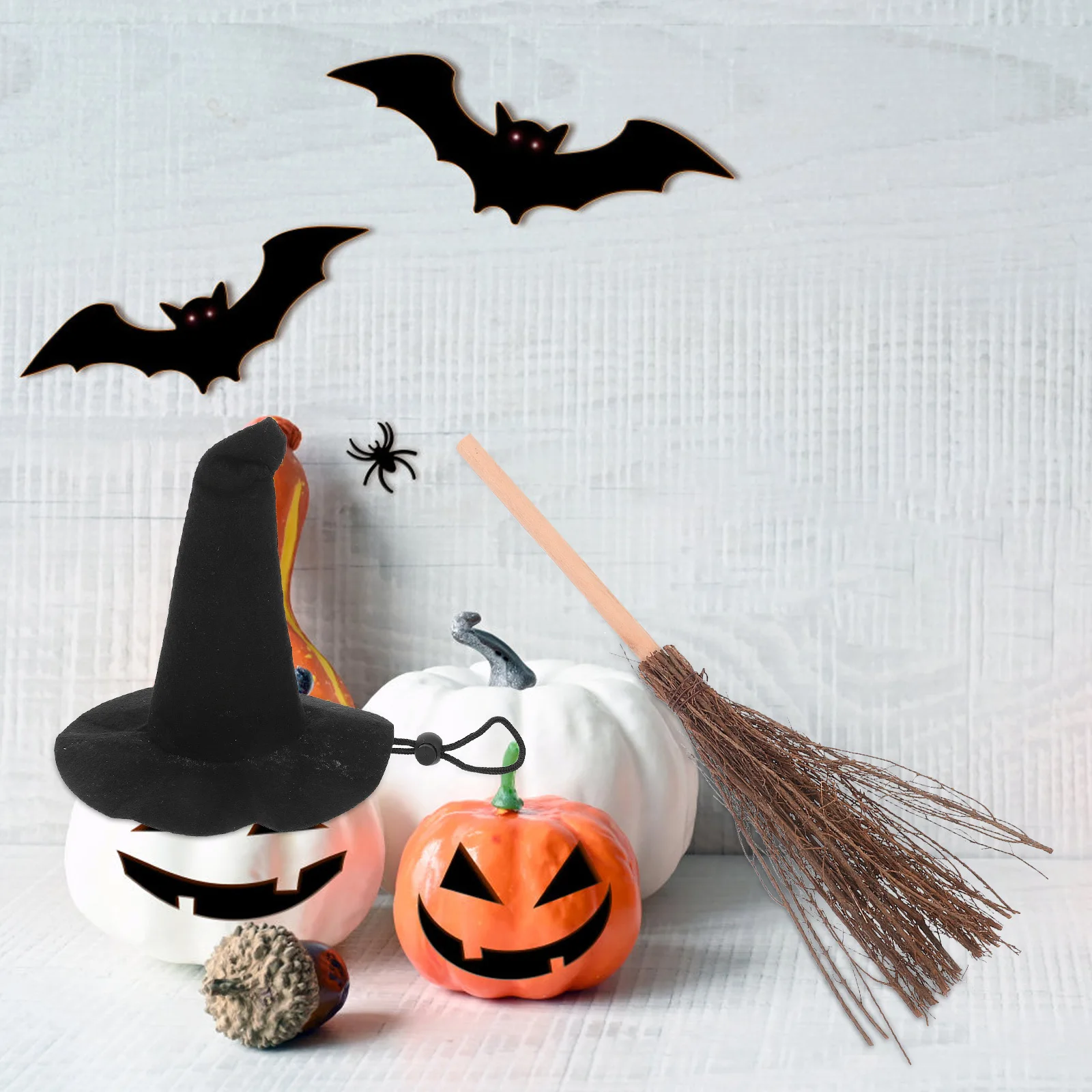 

3Set Witch Hat and Broomstick Set Halloween Essentials Decor for DIY Costumes Party Scene Enchanting Themes