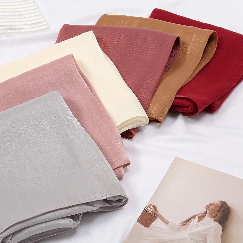 70*180cm One Piece Women Solid Plain Lurex Crepe Chiffon Hijab Wraps Soft Long Islam Shawls Muslim Crinkle Scarves