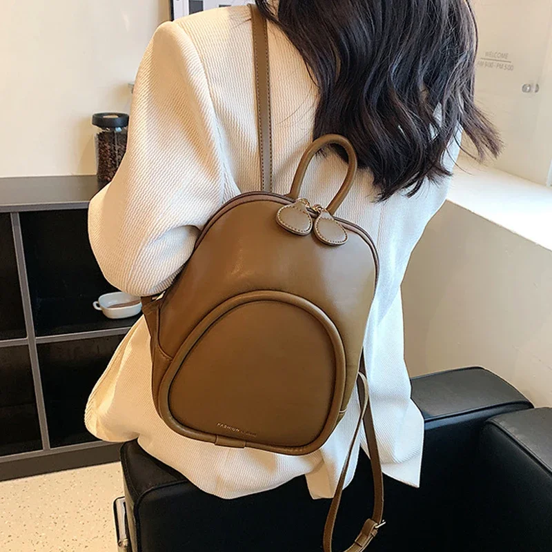 New Mini Casuals Shoulder Bag Backpack for Women Simple Handbags 2023 Round Box Crossbody Bag School High Fashion Solid Color