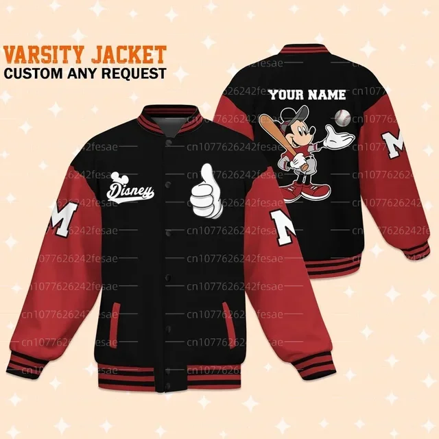 2024 New Disney Mitch Angel Baseball Jackets Fashion Street Y2K Men's and Women's Jackets Disney Custom Name Baseball Jackets