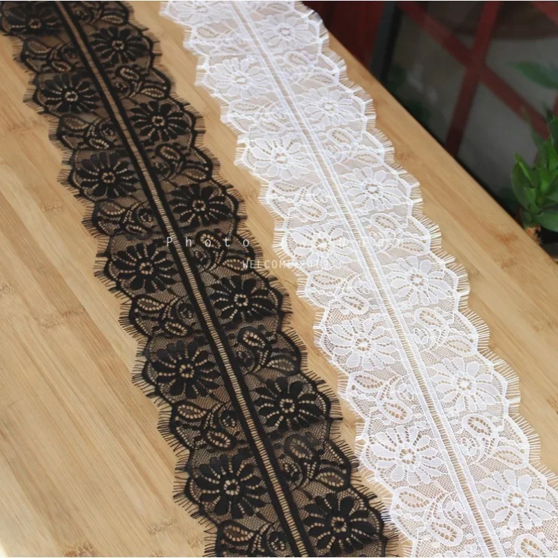 African lace fabric 2024 high quality 1yard single black and white eyelashes cos baby clothes DIY handmade accessories flowers