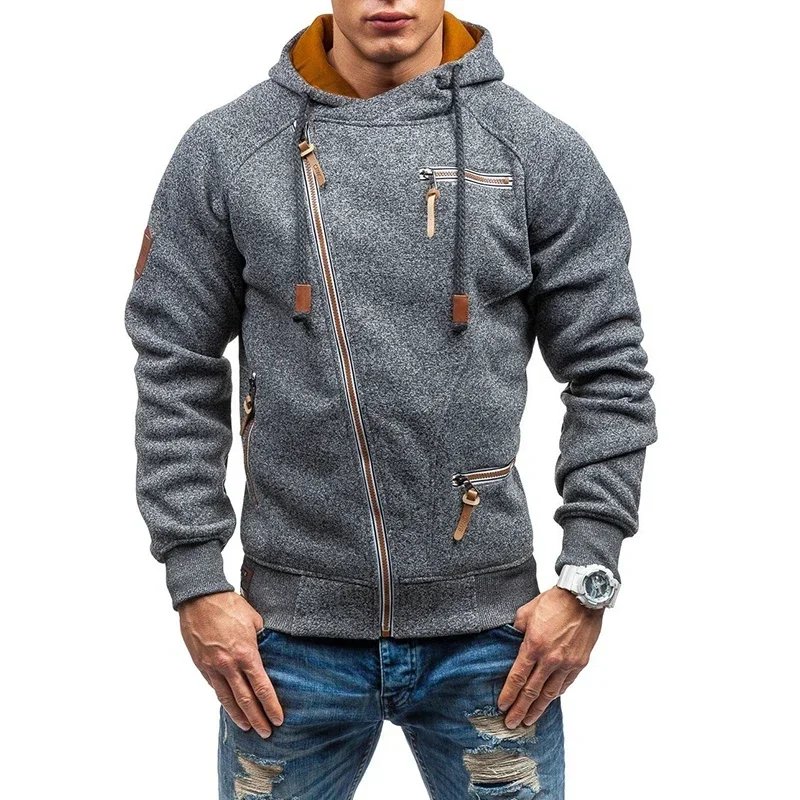 

Hip Hop Zipper Hooded Sweatshirt Men 2024 Spring And Autumn Casual Solid Color Hoodies Sweatshirts Male Streetswear Jackets