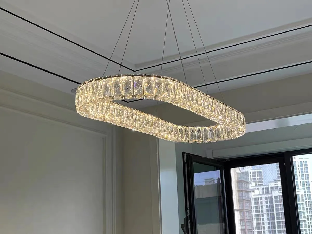 Round Crystal Chandelier Light LED Indoor Modern 40 60 80 100CM Circular Ring Hanging Lamp for Living Dinning Room Bedroom