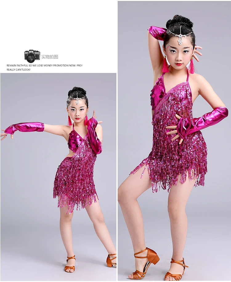 Vestido de baile latino para niños, traje de competición de grupo para niñas, ropa de práctica, disfraces de lentejuelas, vestidos de competición de baile de salón