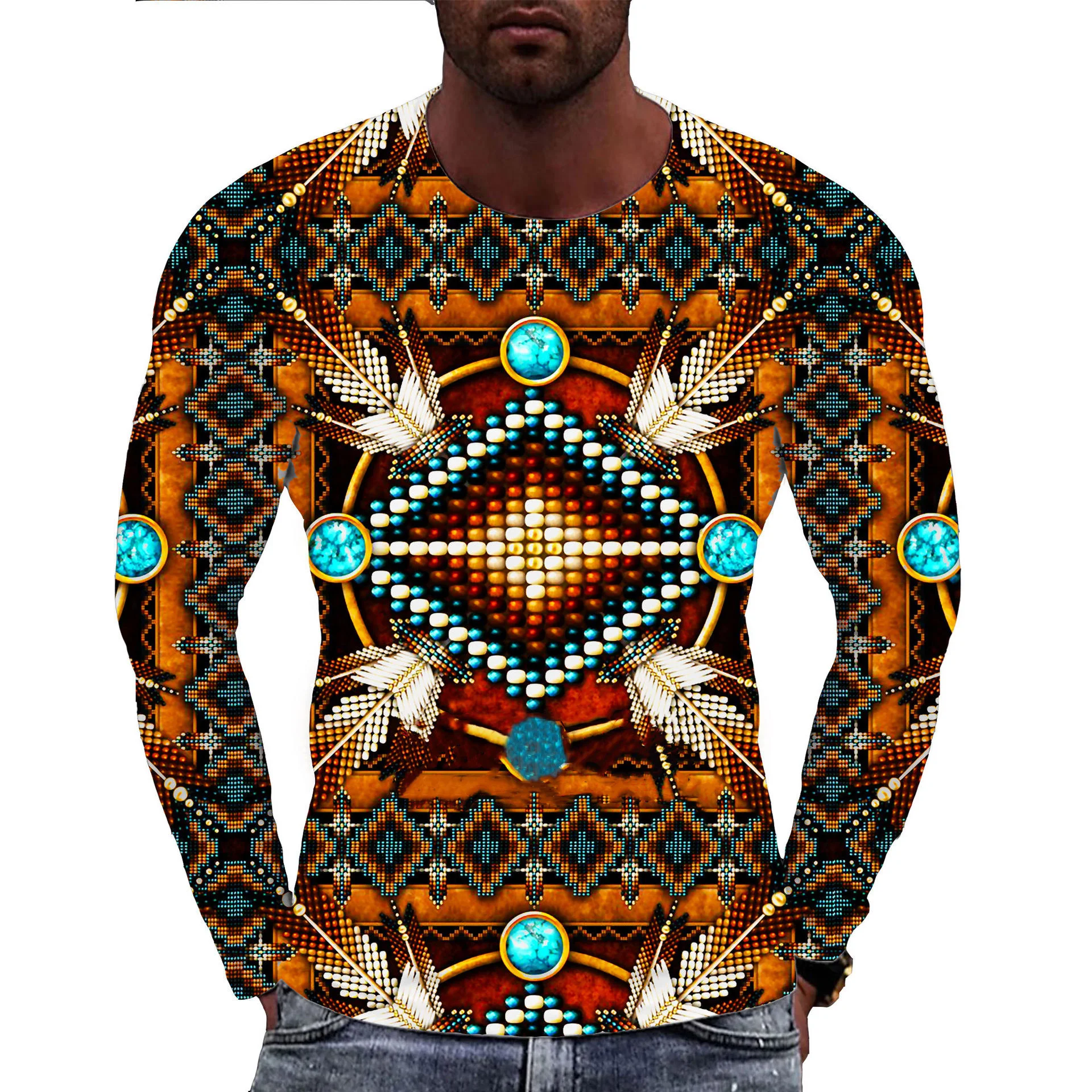 Indians Culture Men\'s Long Sleeve T-shirts 3D Print Fashion Harajuku Men T Shirt Top Street Loose Tee Casual Sports Men Clothing