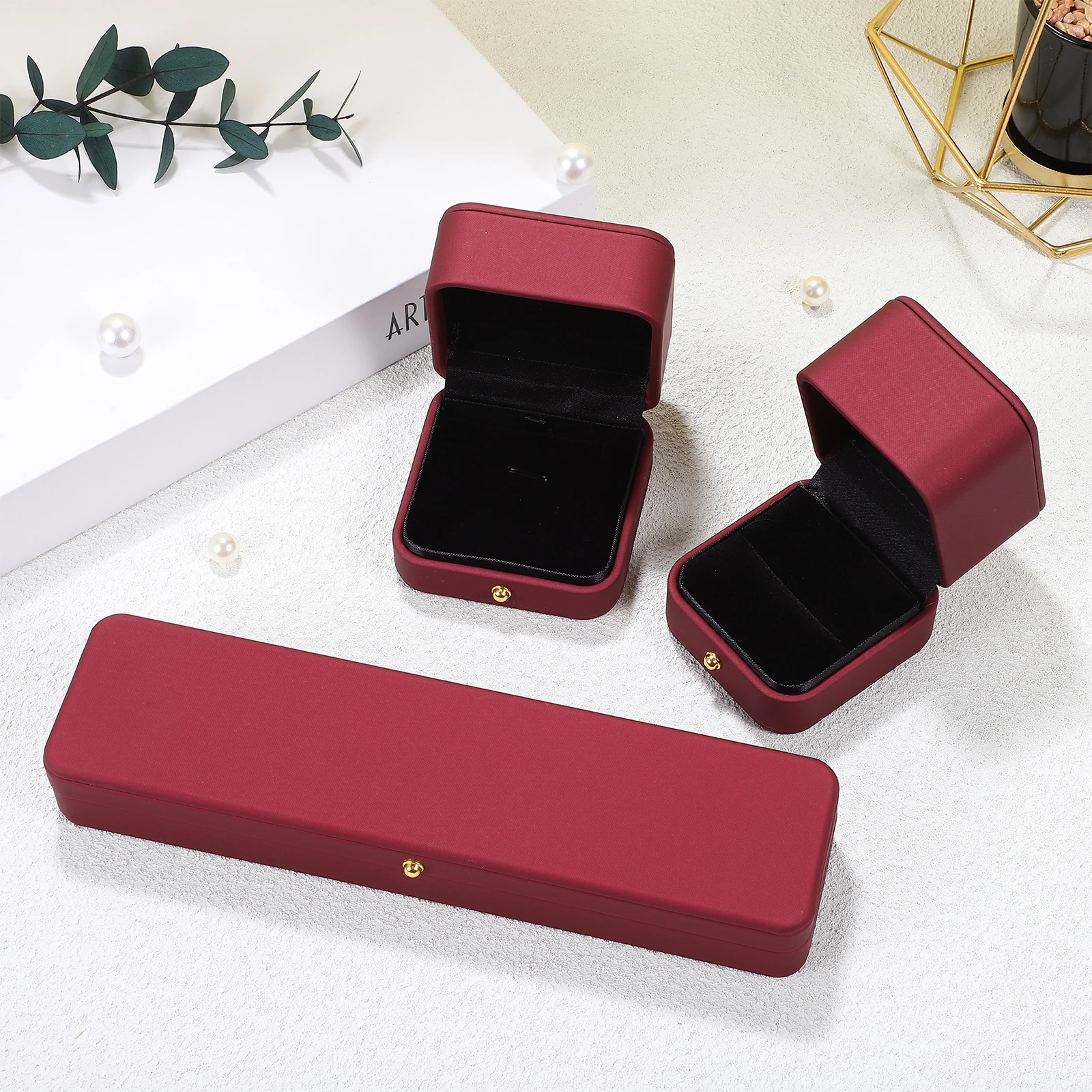 

3pcs Buckle Box PU Ring Jewelry Jewelry Storage Organizer Case Pendant Chain Storage Organizer Case Gifts