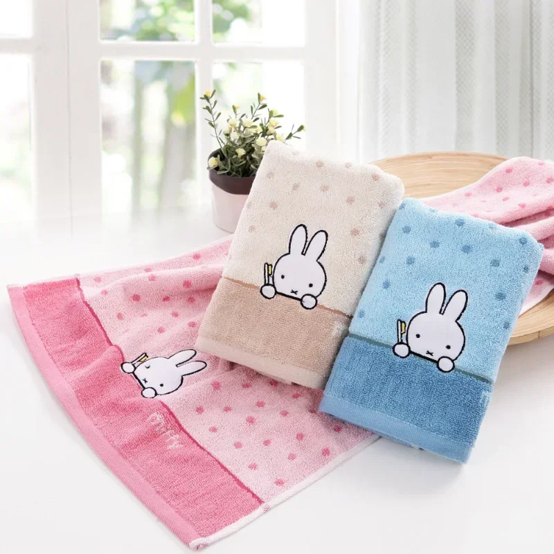 New Miffy Kawaii 100% Cotton Material Towel Washcloth Lovely Cartoon Thickening Face Soft Embroidered Patterns Customs Supplies