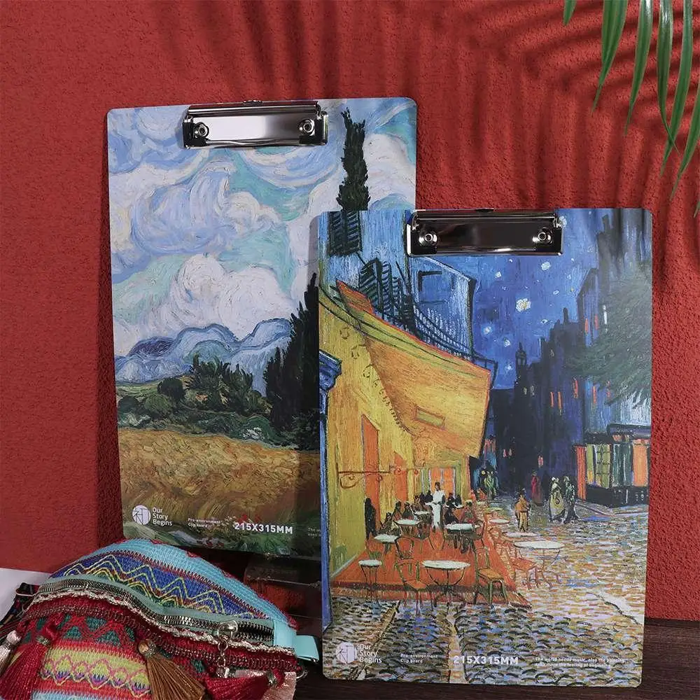 

With Low Profile Gold Clip A4 File Folder Writing Sheet Pad Document Folder Writing Clipboard Van Gogh Oil Painting Writing Pad
