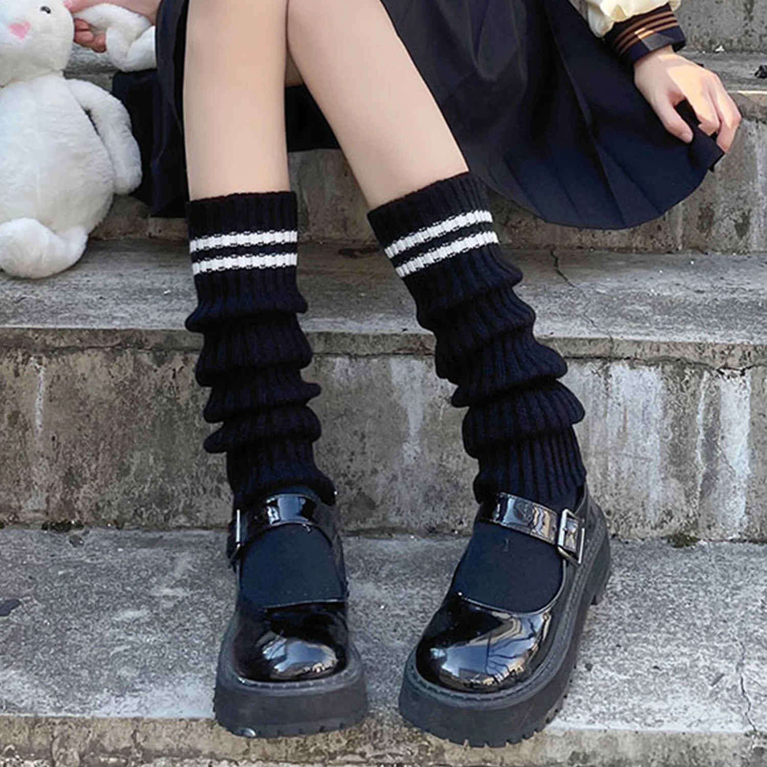 Y2k Winter-Beinstulpen, flauschige/gestrickte Armstulpen, Gothic-Lolita-Strick, lange Socken, Damen-Beinwärmer, stilvoller dehnbarer Stiefelbezug