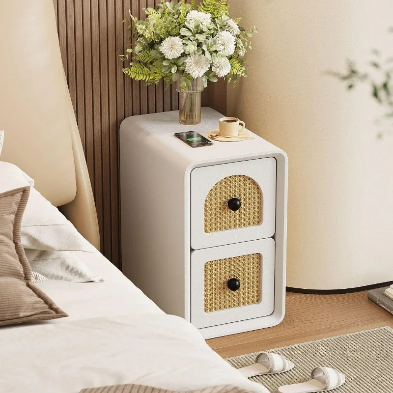Solid wood medieval crevice bedside table new rattan small household modern simple bedroom bedside
