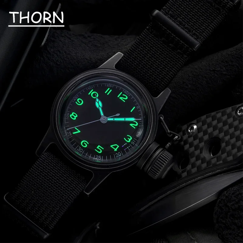 THORN SHY031 PVD Watch For Men 36MM Diameter NH35 Movement Automatic C3 Super Luminous 200M Waterproof Retro Military Watches