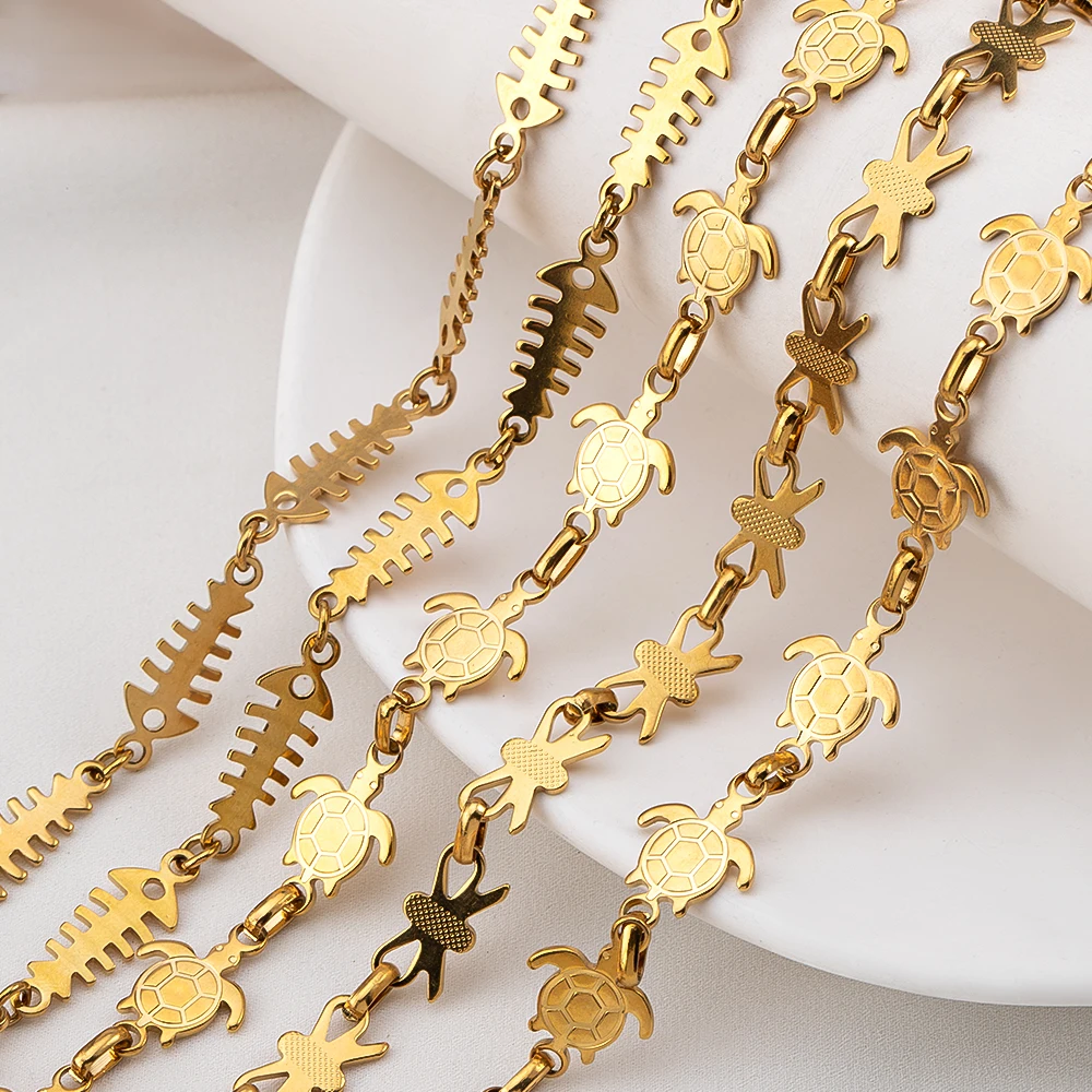 1M 0.5M Stainless Steel Chain Fishbone Turtle Butterfly Link Chain for DIY Necklace Bracelet Jewelry Making Accessories Wholesal