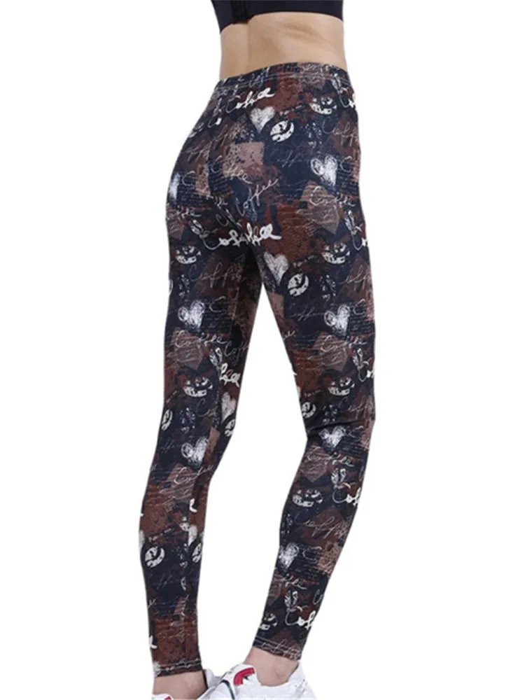 Visnxgi mulheres leggings calças esportivas femme elástico empurrar para cima fitness novo ginásio de cintura alta workout graffiti carta impressão jogging