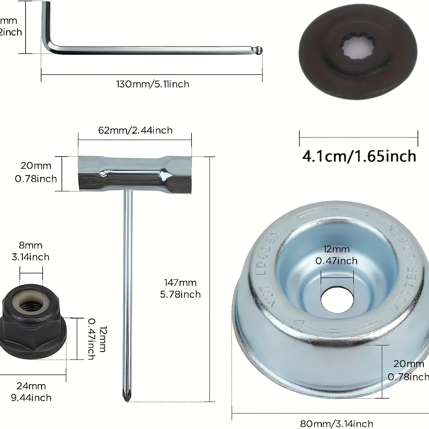 LUSQI Blade Adapter Attachment Maintenance Kit for Stihl (Thrust Washer, Rider Plate, Collar Nut, Wrench) Power Tool Accessories