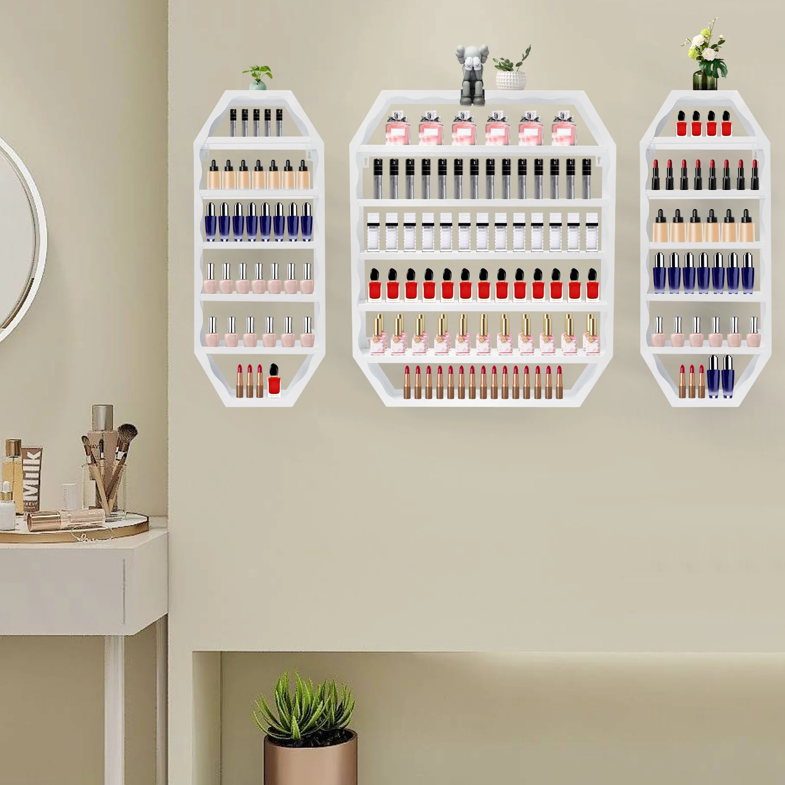 Nail Polish Wall Rack, Metal Wall Mounted Cosmetic Display Case Lipstick Wall Shelf Essential Oil Organizer for Bottles Spa Nail