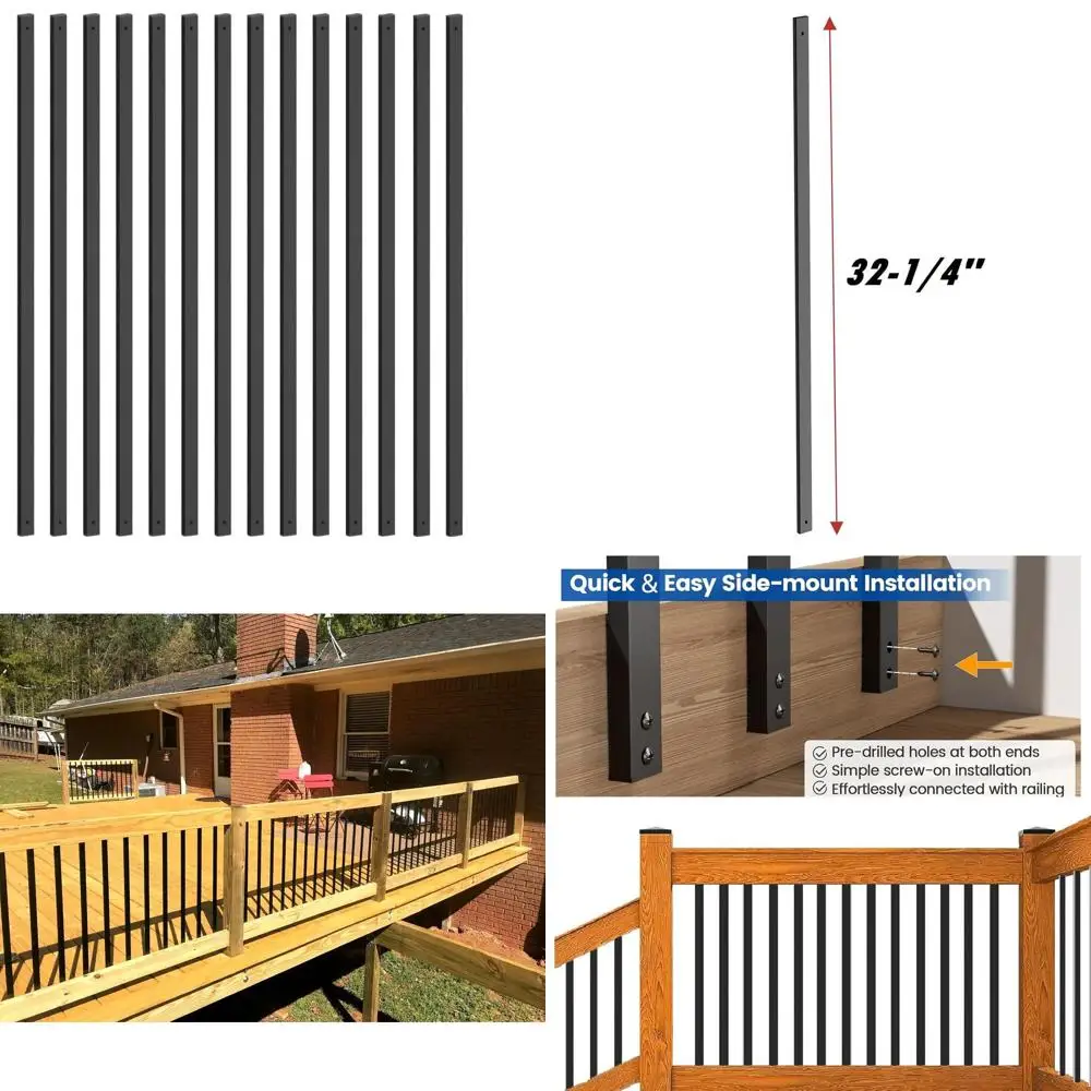 

Металлические балясины для террасы 32.25, упаковка 26 шт., толстые черные металлические шпиндели с винтами для перил крыльца и лестниц