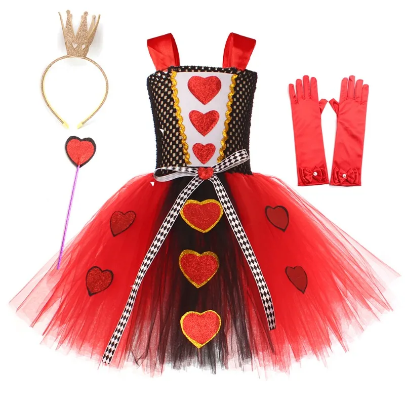 

Children Queen Of Hearts Cosplay Costume Tutu Dress Princess Role Play Clothes Girl Stage Performence Suit for Carnival Party