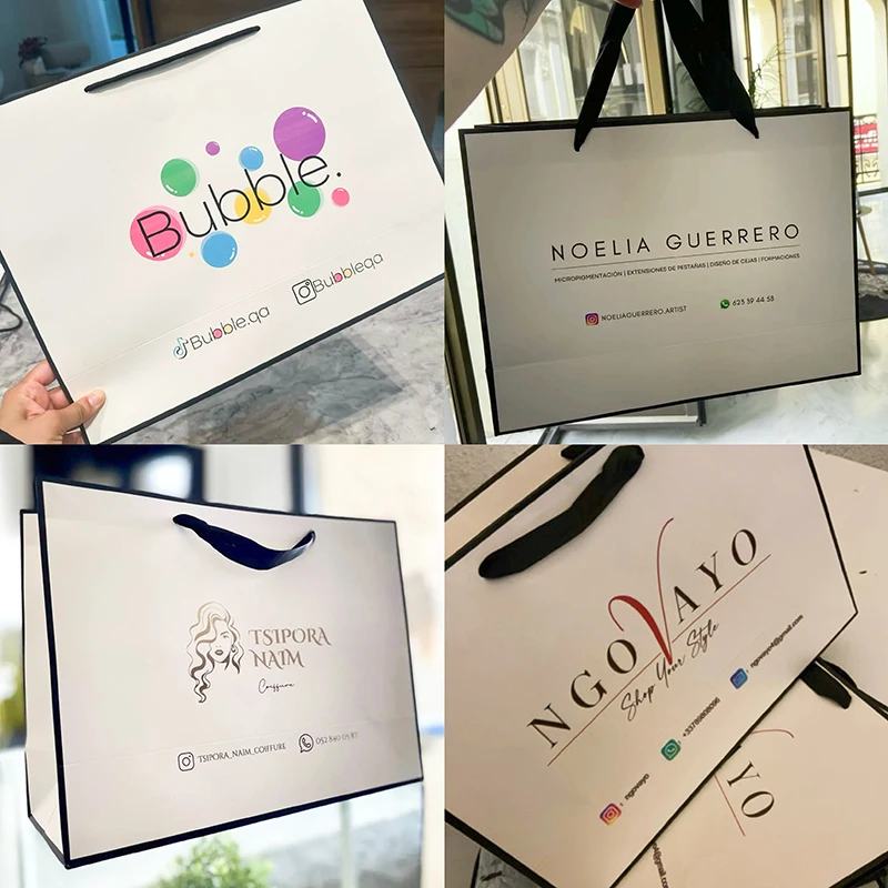 10 Pcs Custom Your Name Brand Paper Gifts Bags For Small Business Jewelry Package Bags Clothes Package Paper Bags Wig Wedding